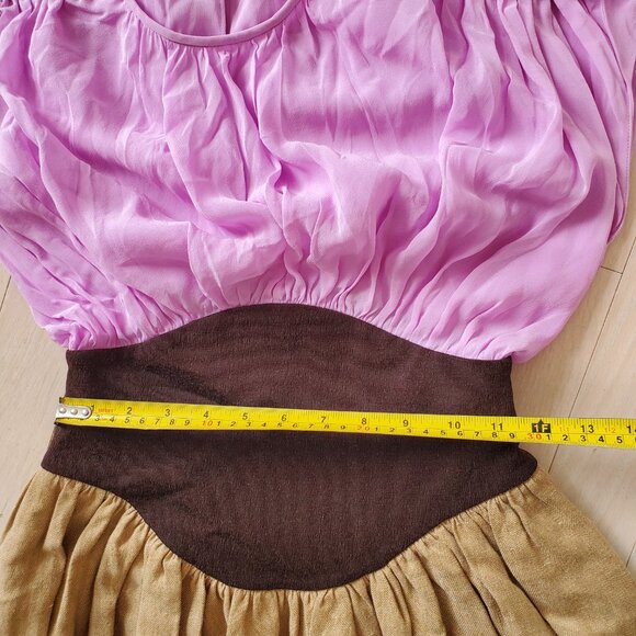 Tory Burch ! silk Chiffon Linen Burlap Dress in Lilac and Tan ( 2) - Picture 12 of 17